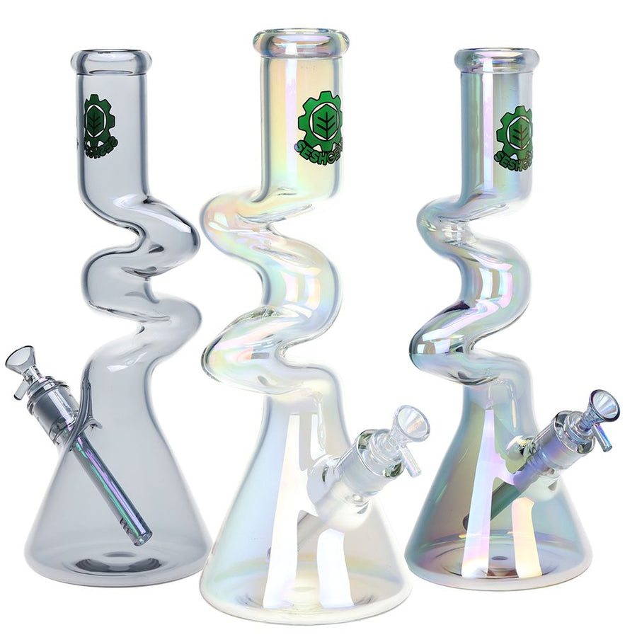 SeshGear Electro Zig Zag Beaker Glass Water Pipe - 14.75" / 14mm F / Colors Vary - Weedcommerce Marketplace