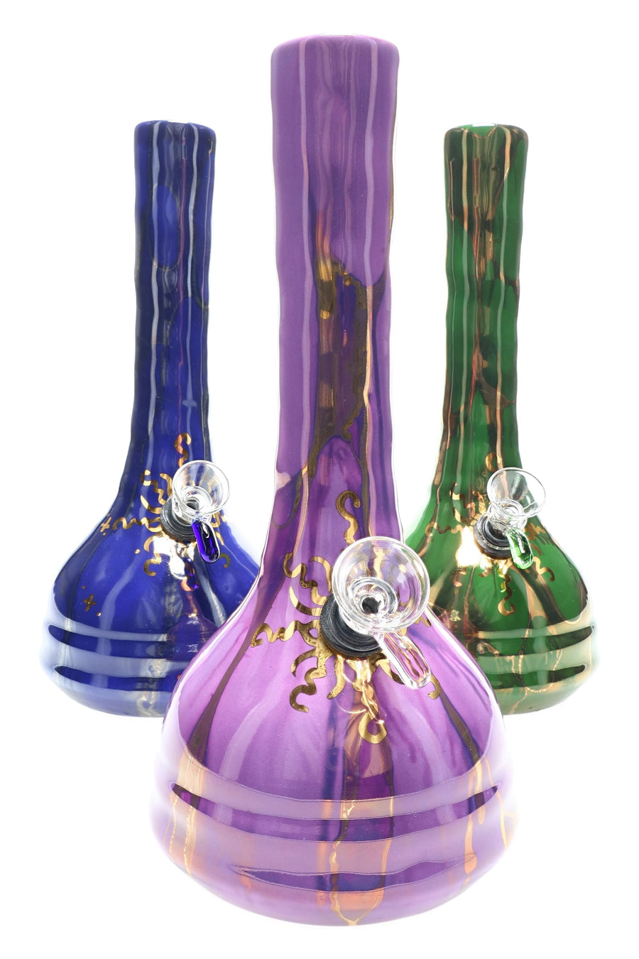 Ancient Creations 9″ Gold Sunburst Ceramic Beaker Bong - Weedcommerce Marketplace