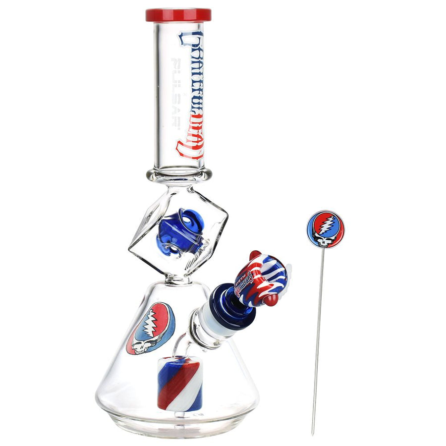 Grateful Dead x Pulsar Inception Cube Beaker Glass Water Pipe - 12.75" / 14mm F - Weedcommerce Marketplace