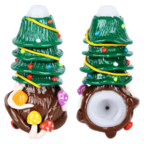Shroom Xmas Tree Enamel Resin Sculpted Glass Spoon Pipe - 5" - Weedcommerce Marketplace