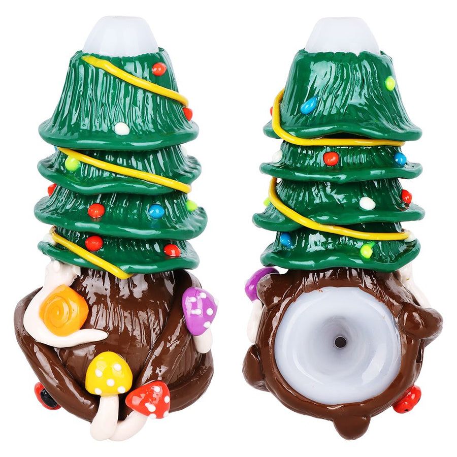 Shroom Xmas Tree Enamel Resin Sculpted Glass Spoon Pipe - 5" - Weedcommerce Marketplace