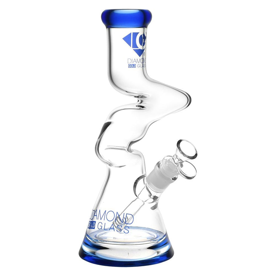 Diamond Glass Gold Zong Beaker Water Pipe - 11" / 14mm F / Colors Vary - Weedcommerce Marketplace