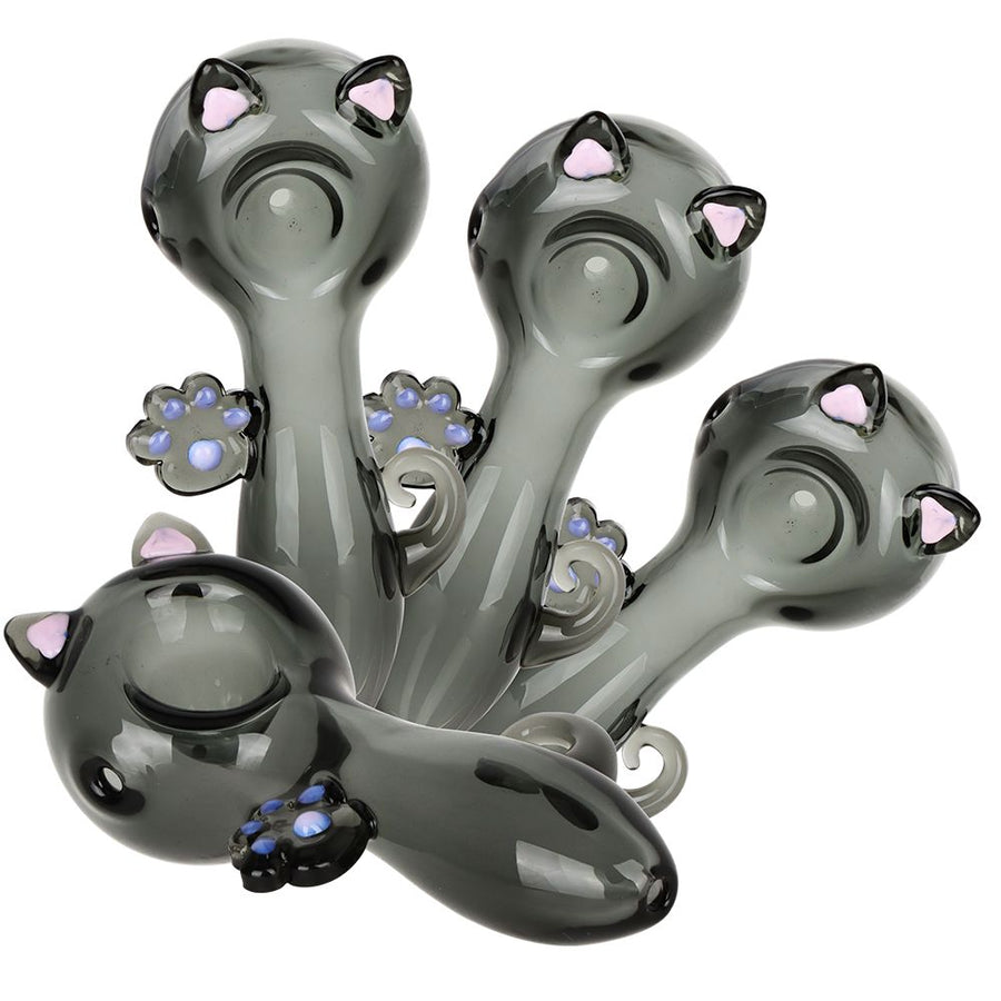 4CT BUNDLE - Pretty Cat Glass Spoon Pipe - 4"