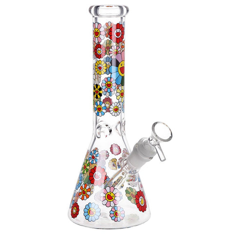 Smiling Flowers Beaker Glass Water Pipe - 10" / 14mm F - Weedcommerce Marketplace