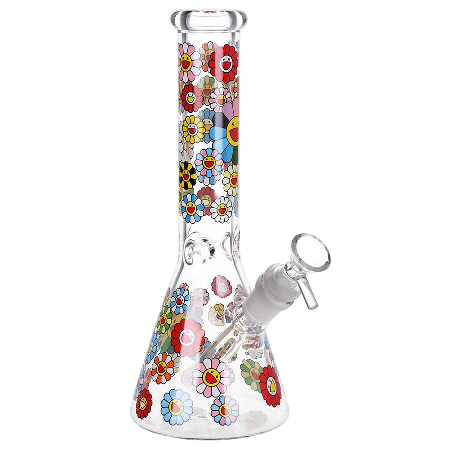 Smiling Flowers Beaker Glass Water Pipe - 10" / 14mm F - Weedcommerce Marketplace