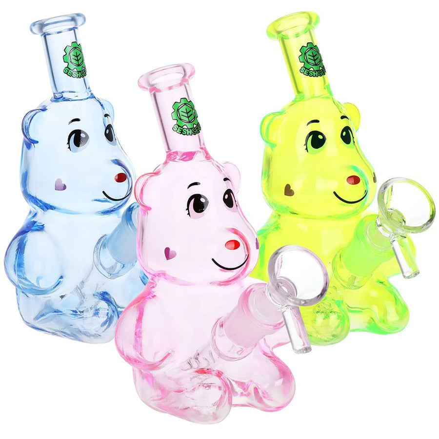 SeshGear Happy Bears Glass Water Pipe - 5" / 14mm F / Colors Vary - Weedcommerce Marketplace