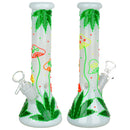 Hemp Leaf & Shrooms Glow In The Dark Bong - 9.5" / 14mm F - Weedcommerce Marketplace 