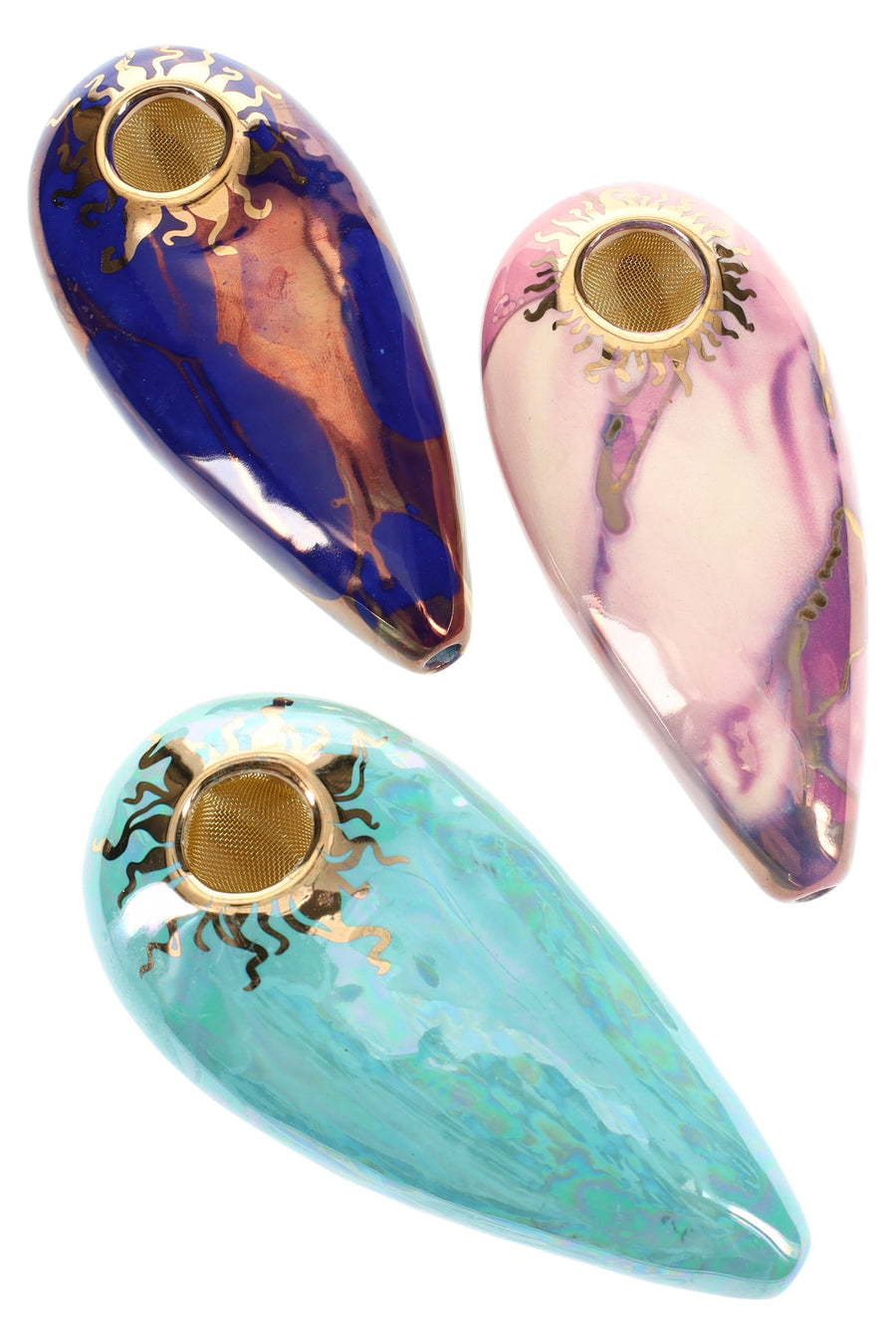 Ancient Creations Ceramics 4″ Oval Ceramic Hand Pipe – Brass Screen – US-Made - Weedcommerce Marketplace 