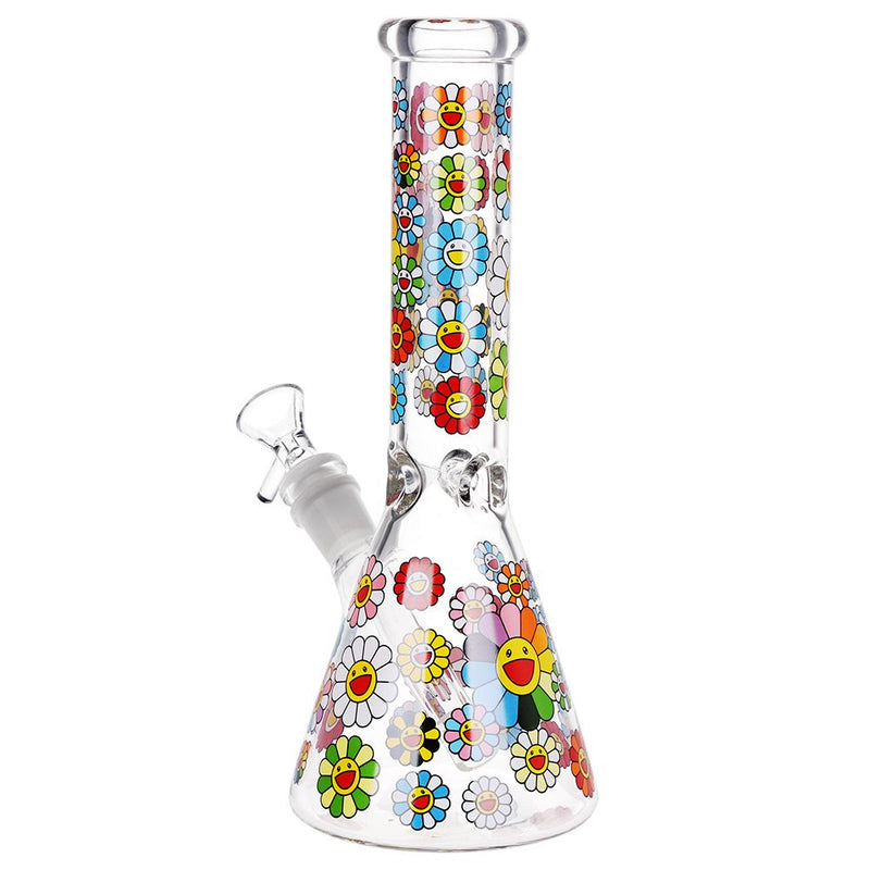 Smiling Flowers Beaker Glass Water Pipe - 10" / 14mm F - Weedcommerce Marketplace 