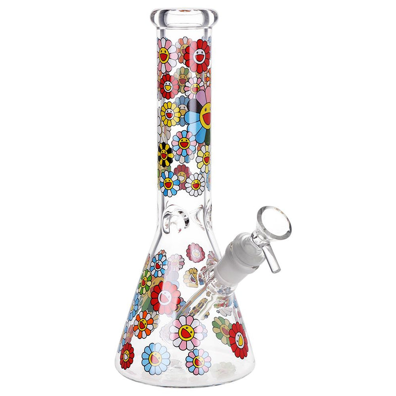 Smiling Flowers Beaker Glass Water Pipe - 10" / 14mm F - Weedcommerce Marketplace 