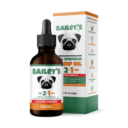 Bailey's Full Spectrum Hemp Oil For Dogs 2:1 w/ 900MG Naturally Occurring CBD & CBG (NEW!)